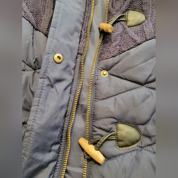 Maurices Navy Blue Vest w/Navy Knit Detailing and Brown Toggle Buttons. Size L - Picture 5 of 8